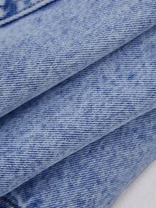 SHEIN Shorts vaqueros con bordados y moño para adolescentes, primavera-verano, lavado de piedra ligero, para vacaciones, festivales y atuendos casuales - Azul lavado medio - Ver 3