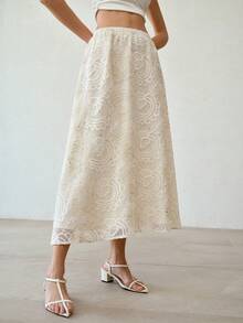 MOTF PREMIUM WOMEN'S FLORAL EMBROIDERED ELASTIC WAIST SKIRT - Yellow - View 4