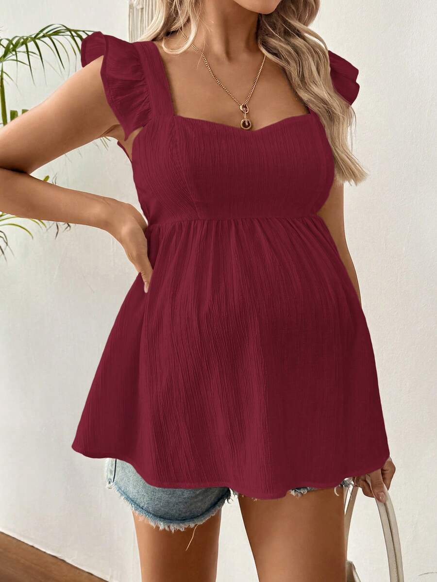 SHEIN Kemeja Tanpa Lengan Warna Polos Kasual untuk Ibu Hamil - Merah - View 1