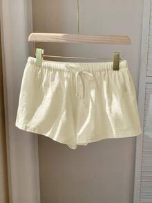 Comfortcana Women's Cream Drawstring Waist Loose Casual Shorts - Cream - View 5