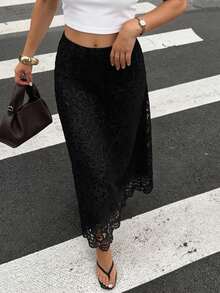FRIFUL Women's Elegant Embroidered A-Line Skirt - Black - View 14