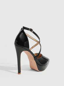 CUCCOO SZL Women's Pointed Sexy Strip Platform High-Heeled Sandals Prom Heels Summer Shoes - Black - View 3