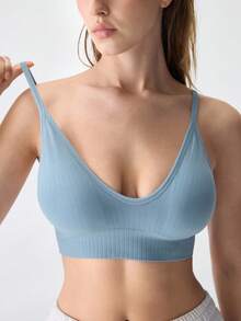 素色無鋼圈文胸 - 藍色 - 查看 7