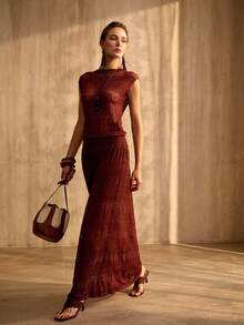 MOTF PREMIUM WOMEN'S TEXTURED KNIT SKIRT, SPRING/SUMMER - Coffee Brown - View 4