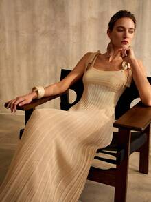 MOTF PREMIUM WOMEN'S SLIM FIT KNOT KNITTED DRESS, SPRING/SUMMER - Apricot - View 6