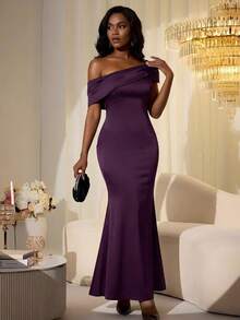 DAZY Women's Elegant Bowknot Waist Cinched Solid Color Long Dress Summer Maxi Dress Sundress Cocktail Dress - Purple - View 6