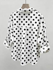 INAWLY 女士波点休闲百搭长袖衬衫，适合日常穿着 - 黑與白 - 查看 2