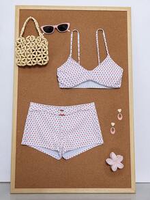 SHEIN Swim Mod Bộ bikini chấm bi đỏ trắng mới về mùa xuân/hè, thiết kế quần đùi cạp cao, 2 mảnh, thích hợp cho bãi biển và kỳ nghỉ. - Nhiều màu - Xem 5