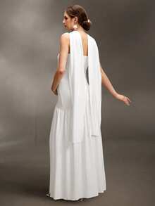 Cheriluna Maternity Robe de maternité longue fendue fluide sans bretelles de couleur unie pour séance photo - Blanc - Voir 2