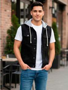 Chaleco Con Gorro Demin - Negro - Ver 6