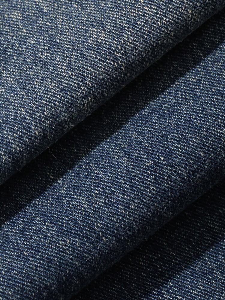 Men's Plus Size Washed Blue Solid Color Denim Jeans, Suitable For Spring And Autumn