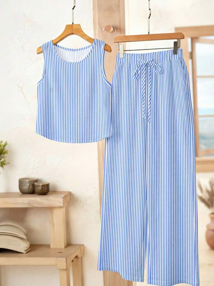 EMERY ROSE 两件套时尚无袖吊带背心和长裤套装，休闲时尚日常穿搭，春夏度假装，女士两件套，吊带背心和长裤 - 彩色 - 查看 1