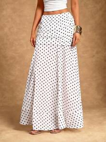 Radiana Women's Elegant Romantic Retro White Chiffon Polka Dot Mermaid Skirt, Polka Dot Maxi Skirt, Lightweight Flowing Chiffon Skirt, Holiday Maxi Dress, Suitable For Casual Outings, Daily Wear, Dates, Vacations, Beaches, Holidays, Concerts, Country Music Festivals - White - View 6