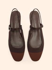 CUCCOO BASICS Women's Mary Jane Flat Shoes With Ribbon Strap, Comfortable Square Toe - Chocolate Brown - View 2