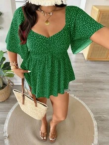 Vionelle Plus Size Casual Versatile Elegant Blouse, Spring/Summer - Green - View 4