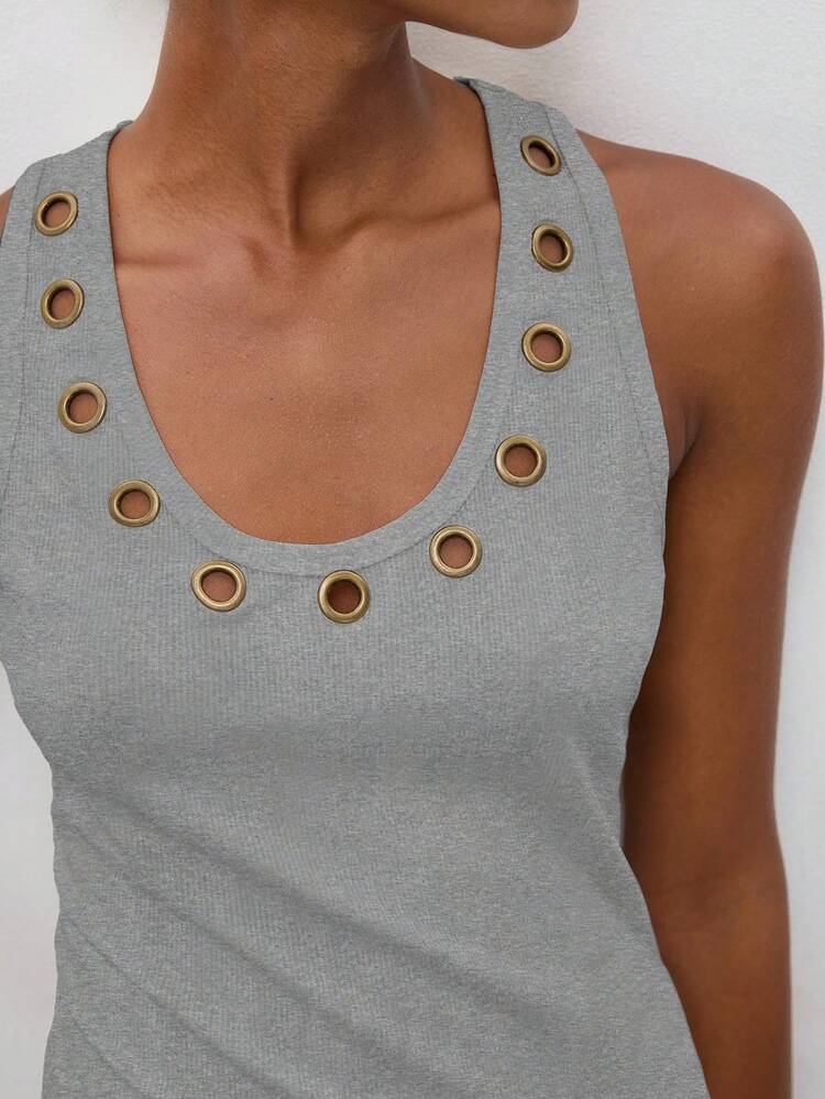 SHEIN Maija MAIJA Letni elegancki top z satyny z okrągłym dekoltem i wiązaniem na szyi