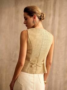 MOTF PREMIUM 女士优雅金色不对称无袖外套 - 棕色 - 查看 3