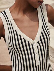 Maija 女士条纹纽扣设计无袖休闲针织连衣裙 - 彩色 - 查看 6