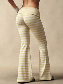 VARSIVA Women's Striped Fold-Over Waist Flare Leg Sports Pants - Multicolor - View 8