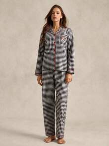 EverLounge Women's Plaid Long Sleeve Pocket Single-Breasted Top And Pants Pajama Set - Grey - View 3