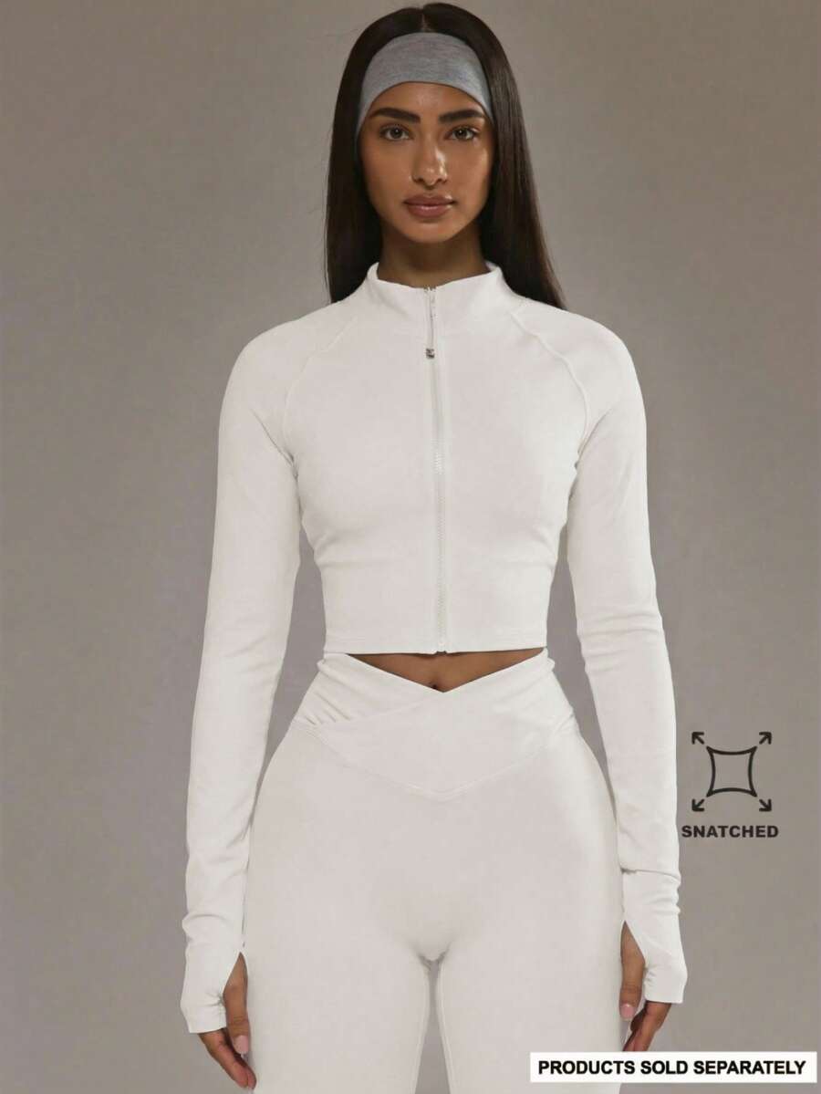 Musera Sport Chaqueta con cremallera corta solo para actividades de pádel, ropa deportiva de invierno para gimnasio y entrenamiento - Blanco - Ver 1