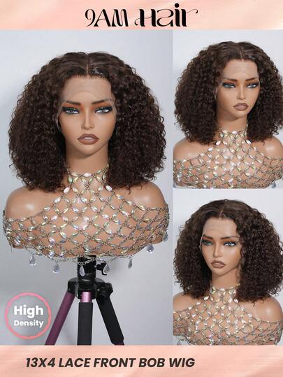 Density Pro 4# Chocolate Brown 13X4 Lace Frontal Wig 100% Human Hair Short Jerry Curly Bob Wig Transparent Lace Front Human Hair Wig 200% Density Pre Plucked With Baby Hair Human Hair Wigs For Women- 9AM Hair Sport Vacation Travel Festival Prom Outdoor Cosplay Campus School Beach Wedding Camping Holiday Outfits Summer Outfits Vacay Vibes Charm Elegant Casual Y2k Fashion Styles Ss25