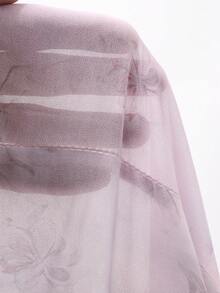 DAZY French Floral Print Elegant Ruffle Collar Short Sleeve Dress For Women Summer Easter Maxi Dress Sundress - Mauve Purple - View 6