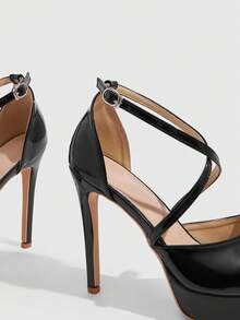 CUCCOO SZL Women's Pointed Sexy Strip Platform High-Heeled Sandals Prom Heels Summer Shoes - Black - View 5