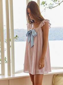Aralina Women's Sleepwear Elegant Oversized Babydoll Sleep Mini Dress With Satin Tie Perfect For Christmas Holidays And New Years Beach Holiday's Summer - Pink - View 2