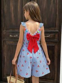 Sparklyn Girls Casual Cute Bow Ruffle Sleeve Romper, Summer - Blue - View 4