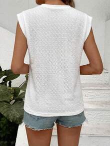 Lymera Women's Round Neck Lace Casual Versatile Daily Wear Short Sleeve T-Shirt, Spring/Summer - White - View 2