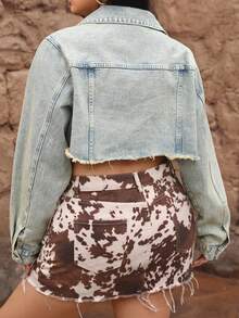 Jeanoix Plus Size Women Y2K Vintage Washed Denim Jacket - Teal Blue - View 2