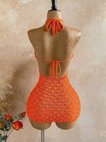 Soleia 女士纯色流苏装饰吊带毛衣连衣裙 - 橘色 - 查看 2