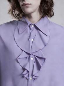 ROMWE MEN Goth 男士时尚纯色荷叶边纽扣长袖衬衫 - 淡紫色 - 查看 2