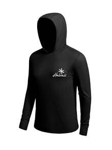 Manfinity Swimmode Áo chống nắng dài tay có mũ trùm đầu in họa tiết tối giản dành cho nam giới - màu đen - Xem 1