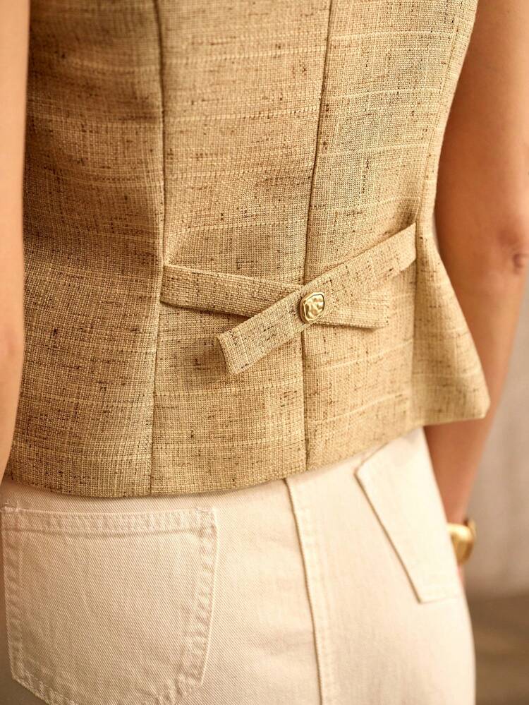 WOMEN'S ELEGANT GOLD ASYMMETRIC SLEEVELESS JACKET