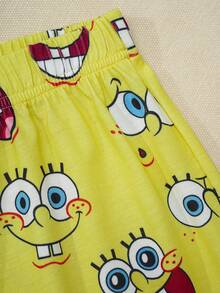 SpongeBob SquarePants | SHEIN 男童卡通印花圆领短袖上衣和短裤休闲家居服睡衣套装 - 藍色 - 查看 5