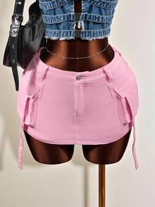 Slaydiva Women's Solid Color Casual Denim Shorts - Pink - View 8