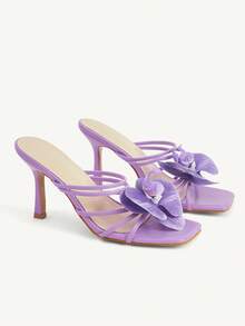 CUCCOO CHICEST Women's High Heel Sandals With 3D Floral Decor, Elegant Goddess Style, Versatile Summer Shoes - Purple - View 2