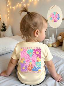 Baby Girl Casual Fashionable Floral & Letter Graphic Print Short Sleeve T-Shirts, "Mommy And Me" Matching - Black - View 3