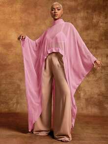 Blusa larga de gasa negra transparente con mangas drapeadas - Rosa Pálido - Ver 4