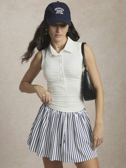 Activina 女士纯色褶皱休闲百搭日常运动Polo衫