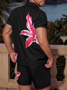 VIVINTIMO Bộ đồ đi biển nam họa tiết hoa tay ngắn một hàng khuy và quần short - Nhiều màu - Xem 2