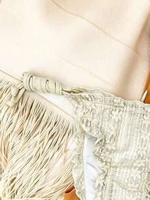 Elavelle Quần bikini buộc dây bên hông bằng vải jacquard dành cho nữ, thích hợp cho mùa xuân/hè. - Màu be - Xem 6