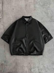 AXEPEAK 男士字母十字图案短袖衬衫 - 黑色 - 查看 2