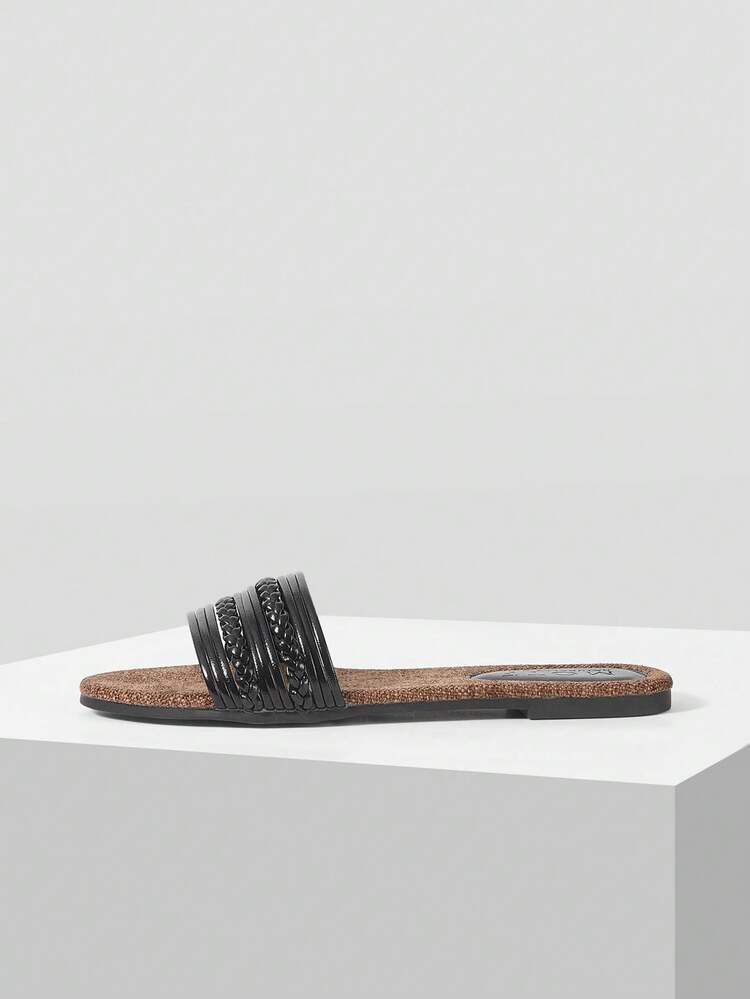 SPRING AND SUMMER NEW OUTDOOR WOMEN'S FLAT-BOTTOMED SLIPPERS ROUND TOE WOVEN SIMPLE BLACK SANDALS WOMEN'S THICK-SOLED NON-SLIP CASUAL VERSATILE OPEN-TOED BEACH SLIPPERS