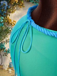 Amplova 两件套：绳结装饰露脐吊带上衣和超低腰迷你裙 - 藍色 - 查看 9