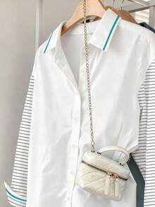 Resyla Women's Casual Commuter Striped Patchwork Shirt - Multicolor - View 4