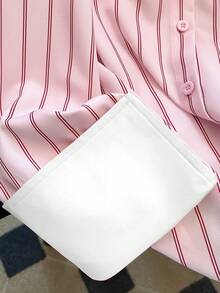 GlowEve 女士优雅情人节条纹口袋装饰直筒袖休闲宽松衬衫 - 粉色 - 查看 4