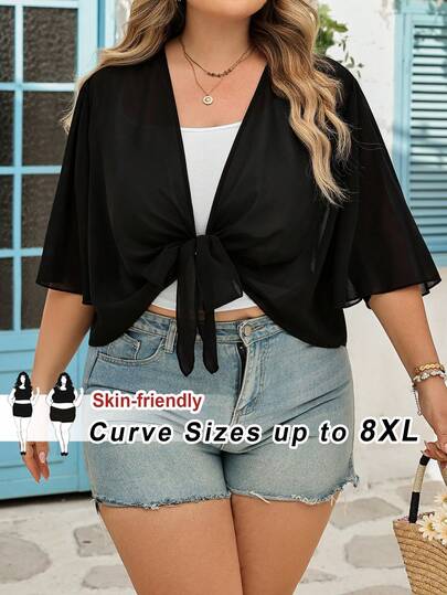 SHEIN CURVE+ Chaqueta ligera y transparente negra de talla grande